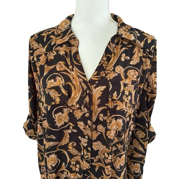 Torrid Madison Georgette Button Front Blouse Black Ornate 1X Plus Size - Picture 9 of 9